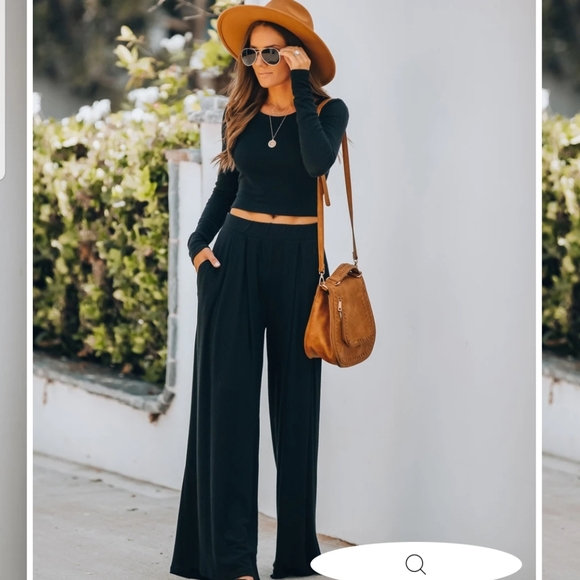 Vici Pants - Vici 2pc Ribbed crop top and palazzo pant set